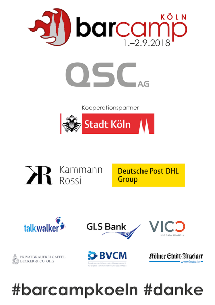 Danke an alle Partner und Sponsoren des BarCamp Köln 2018!