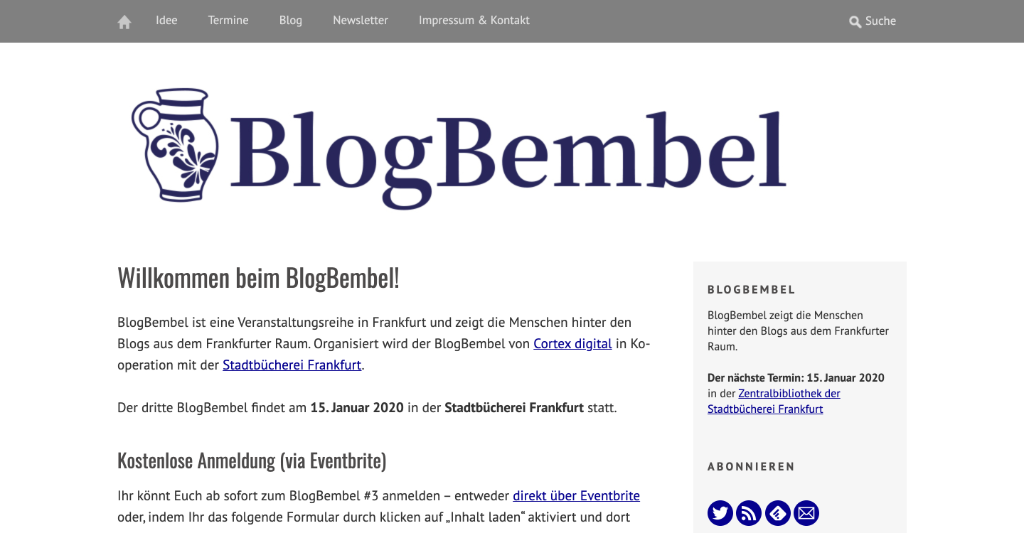 Ein Screenshot der BlogBembel-Website