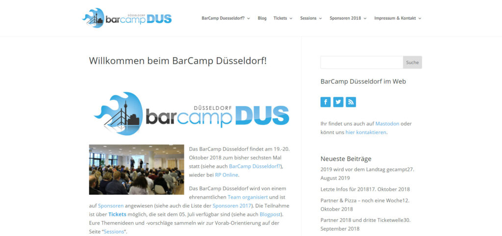 Ein Screenshot der Website zum BarCamp Düsseldorf