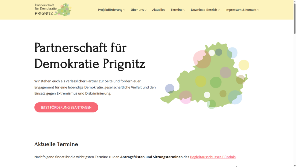 Screenshot der Website für die Partnerschaft für Demokratie Prignitz