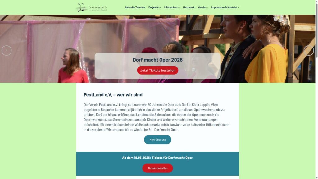 Screenshot der Website für FestLand e. V.